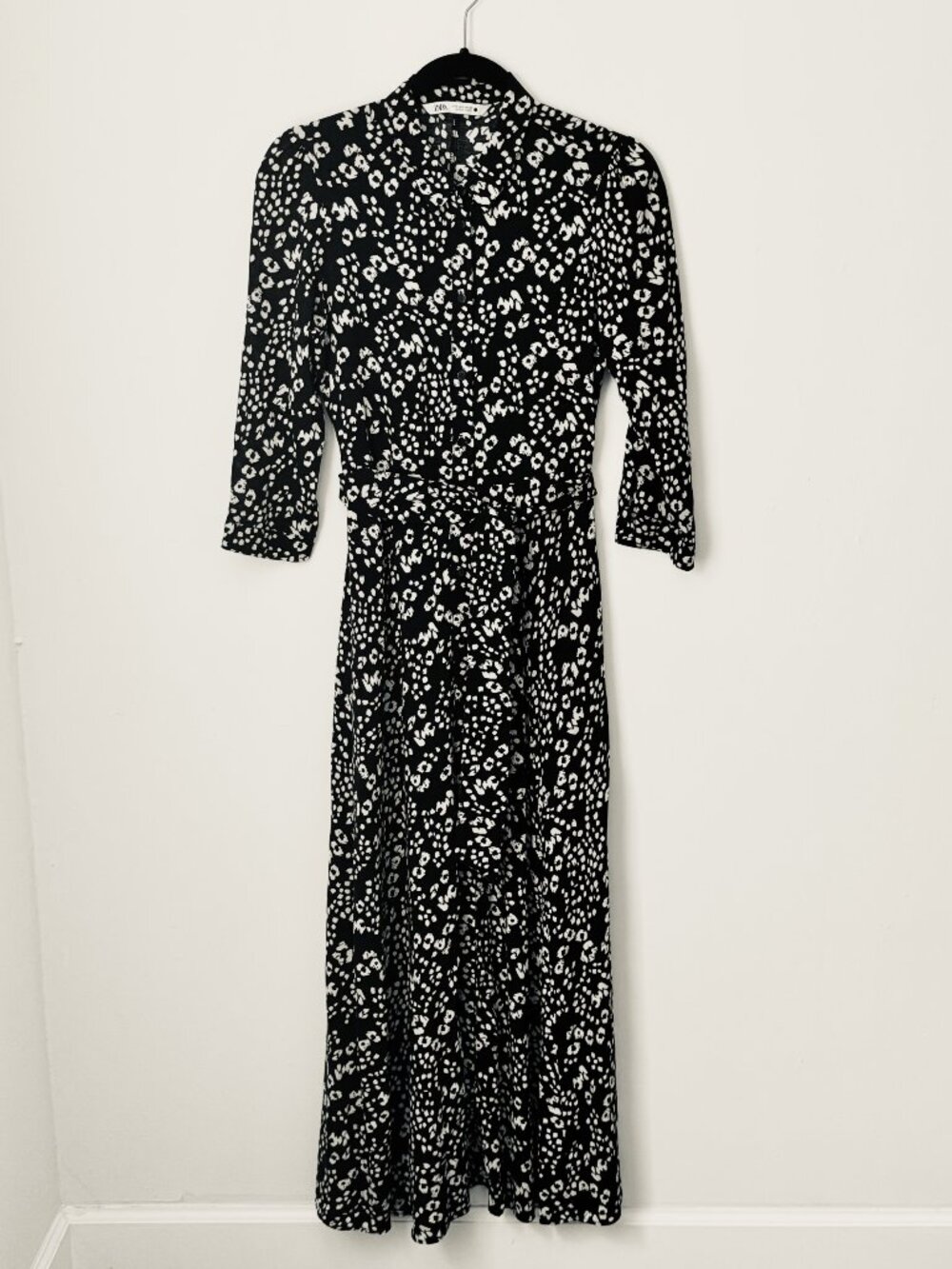 ZARA Black & White Maxi Belted SHIRT DRESS!! Sz S